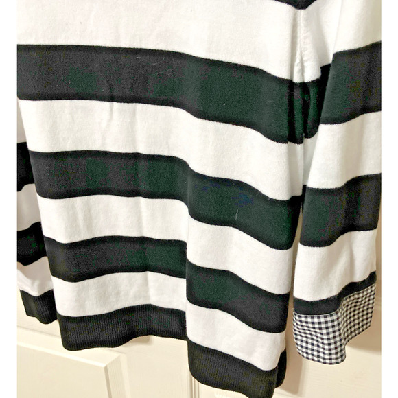 Talbots Women's Pullover Sweater Size Large Striped 3/4 Sleeves Gingham Cuffs - Picture 3 of 8